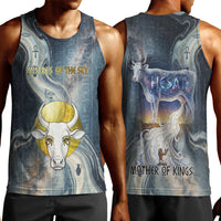 Hesat Celestial Cow Egyptian Men Tank Top with Mythic Sky Motif in Cosmic Theme