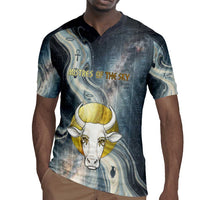 Hesat Celestial Cow Egyptian Rugby Jersey with Mythic Sky Motif in Cosmic Theme