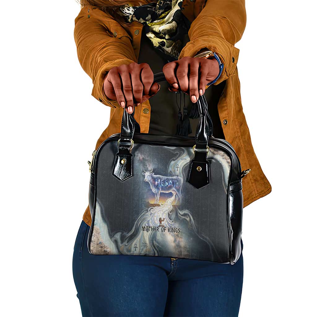 Hesat Celestial Cow Egyptian Shoulder Handbag with Mythic Sky Motif in Cosmic Theme