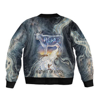 Hesat Celestial Cow Egyptian Sleeve Zip Bomber Jacket with Mythic Sky Motif in Cosmic Theme