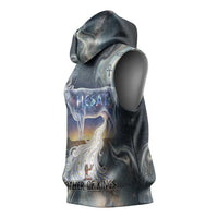 Hesat Celestial Cow Egyptian Sleeveless Hoodie with Mythic Sky Motif in Cosmic Theme