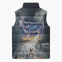 Hesat Celestial Cow Egyptian Sleeveless Puffer Jacket with Mythic Sky Motif in Cosmic Theme