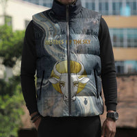 Hesat Celestial Cow Egyptian Sleeveless Puffer Jacket with Mythic Sky Motif in Cosmic Theme