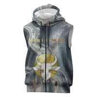 Hesat Celestial Cow Egyptian Sleeveless Zip Hoodie with Mythic Sky Motif in Cosmic Theme