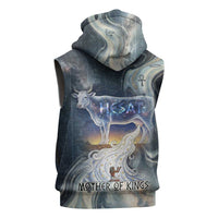 Hesat Celestial Cow Egyptian Sleeveless Zip Hoodie with Mythic Sky Motif in Cosmic Theme