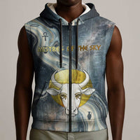 Hesat Celestial Cow Egyptian Sleeveless Zip Hoodie with Mythic Sky Motif in Cosmic Theme