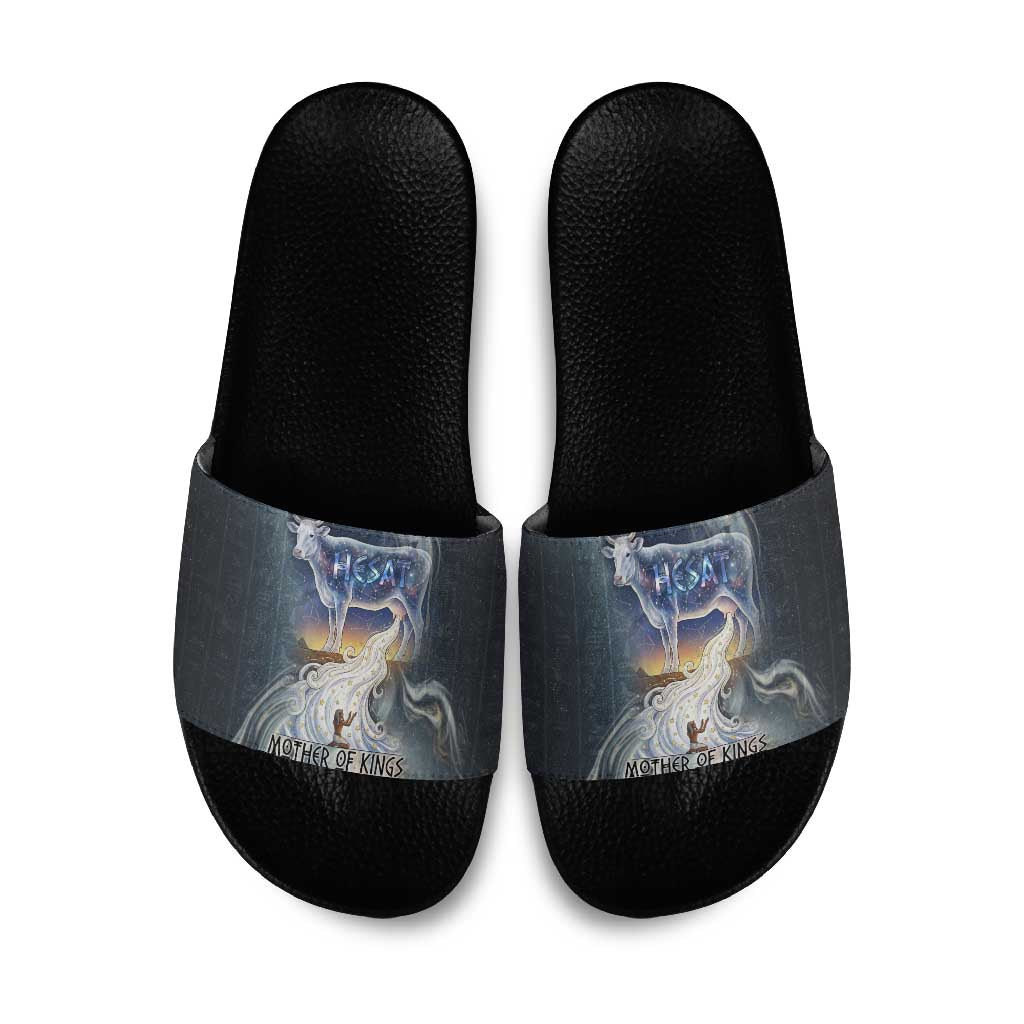 Hesat Celestial Cow Egyptian Slide Sandals with Mythic Sky Motif in Cosmic Theme