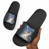 Hesat Celestial Cow Egyptian Slide Sandals with Mythic Sky Motif in Cosmic Theme