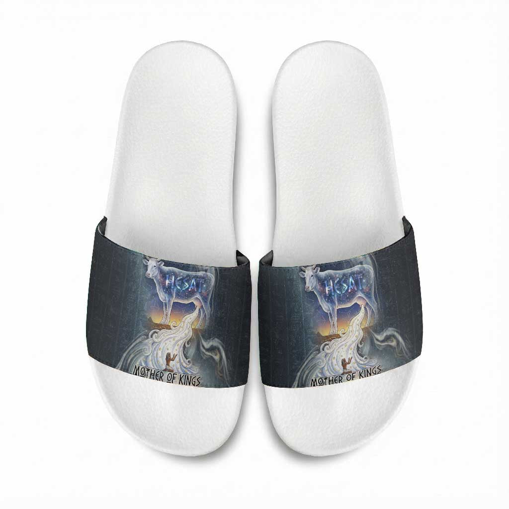 Hesat Celestial Cow Egyptian Slide Sandals with Mythic Sky Motif in Cosmic Theme