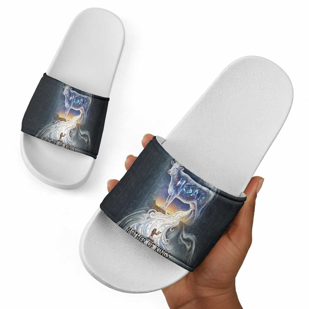 Hesat Celestial Cow Egyptian Slide Sandals with Mythic Sky Motif in Cosmic Theme