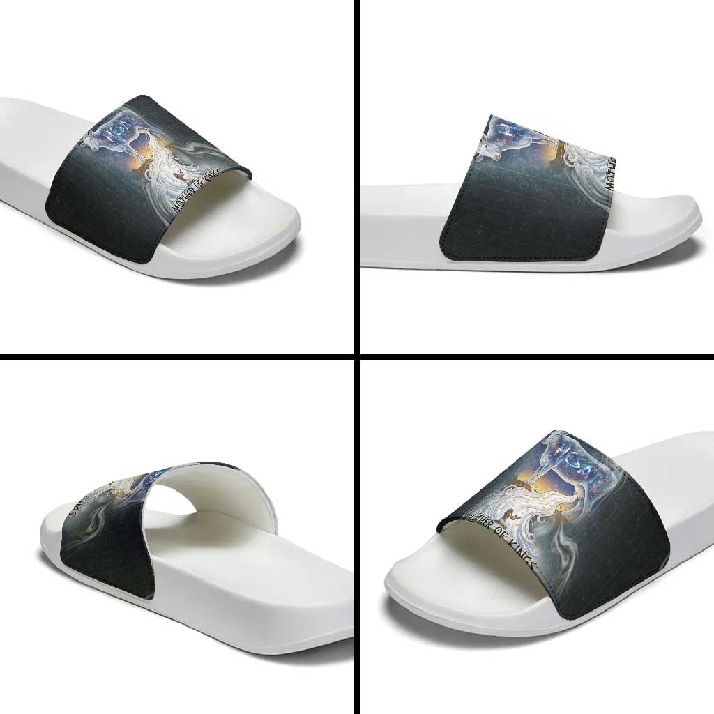 Hesat Celestial Cow Egyptian Slide Sandals with Mythic Sky Motif in Cosmic Theme