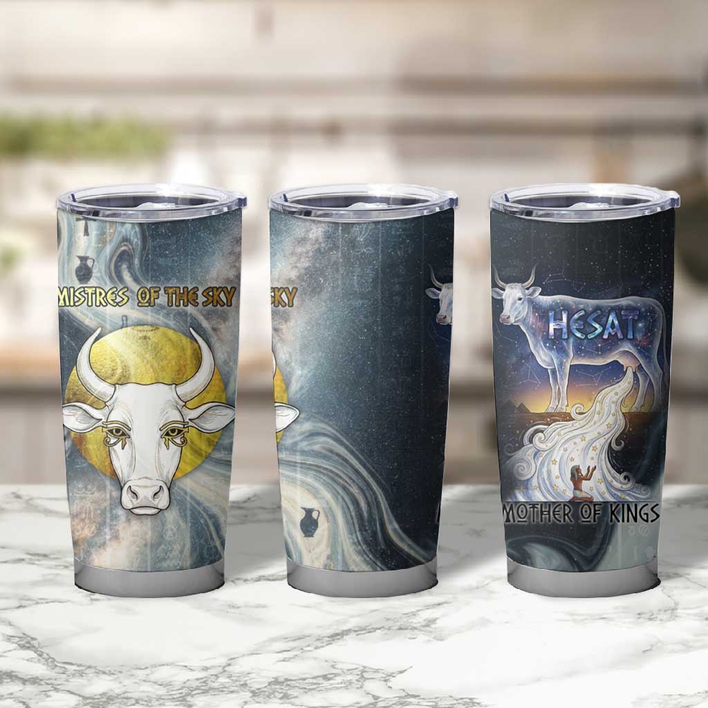 Hesat Celestial Cow Egyptian Tumbler Cup with Mythic Sky Motif in Cosmic Theme