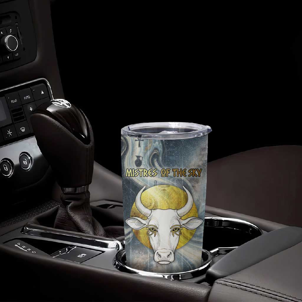 Hesat Celestial Cow Egyptian Tumbler Cup with Mythic Sky Motif in Cosmic Theme