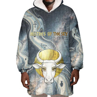 Hesat Celestial Cow Egyptian Wearable Blanket Hoodie with Mythic Sky Motif in Cosmic Theme