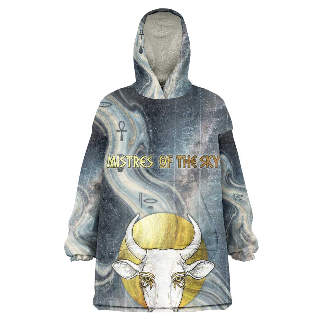 Hesat Celestial Cow Egyptian Wearable Blanket Hoodie with Mythic Sky Motif in Cosmic Theme