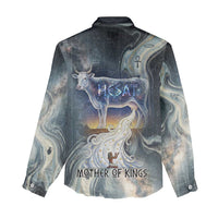 Hesat Celestial Cow Egyptian Women Casual Shirt with Mythic Sky Motif in Cosmic Theme