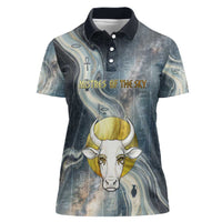 Hesat Celestial Cow Egyptian Women Polo Shirt with Mythic Sky Motif in Cosmic Theme