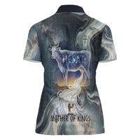 Hesat Celestial Cow Egyptian Women Polo Shirt with Mythic Sky Motif in Cosmic Theme