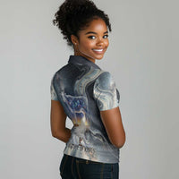 Hesat Celestial Cow Egyptian Women Polo Shirt with Mythic Sky Motif in Cosmic Theme