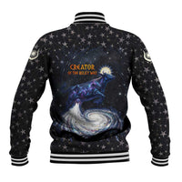 Hesat Solar Horn Symbol Baseball Jacket Egyptian Cosmic Cow in Starry Milky Way