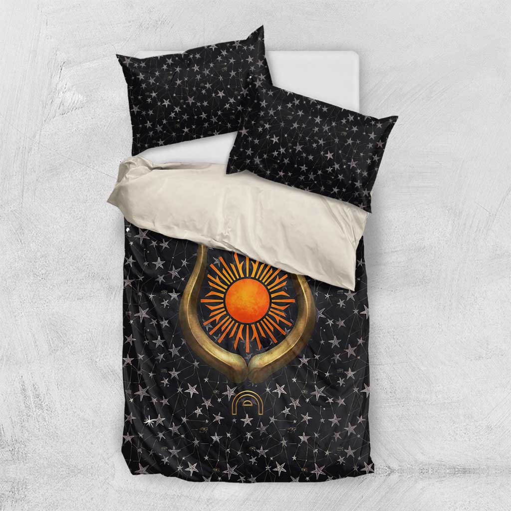 Hesat Solar Horn Symbol Bedding Set Egyptian Cosmic Cow in Starry Milky Way