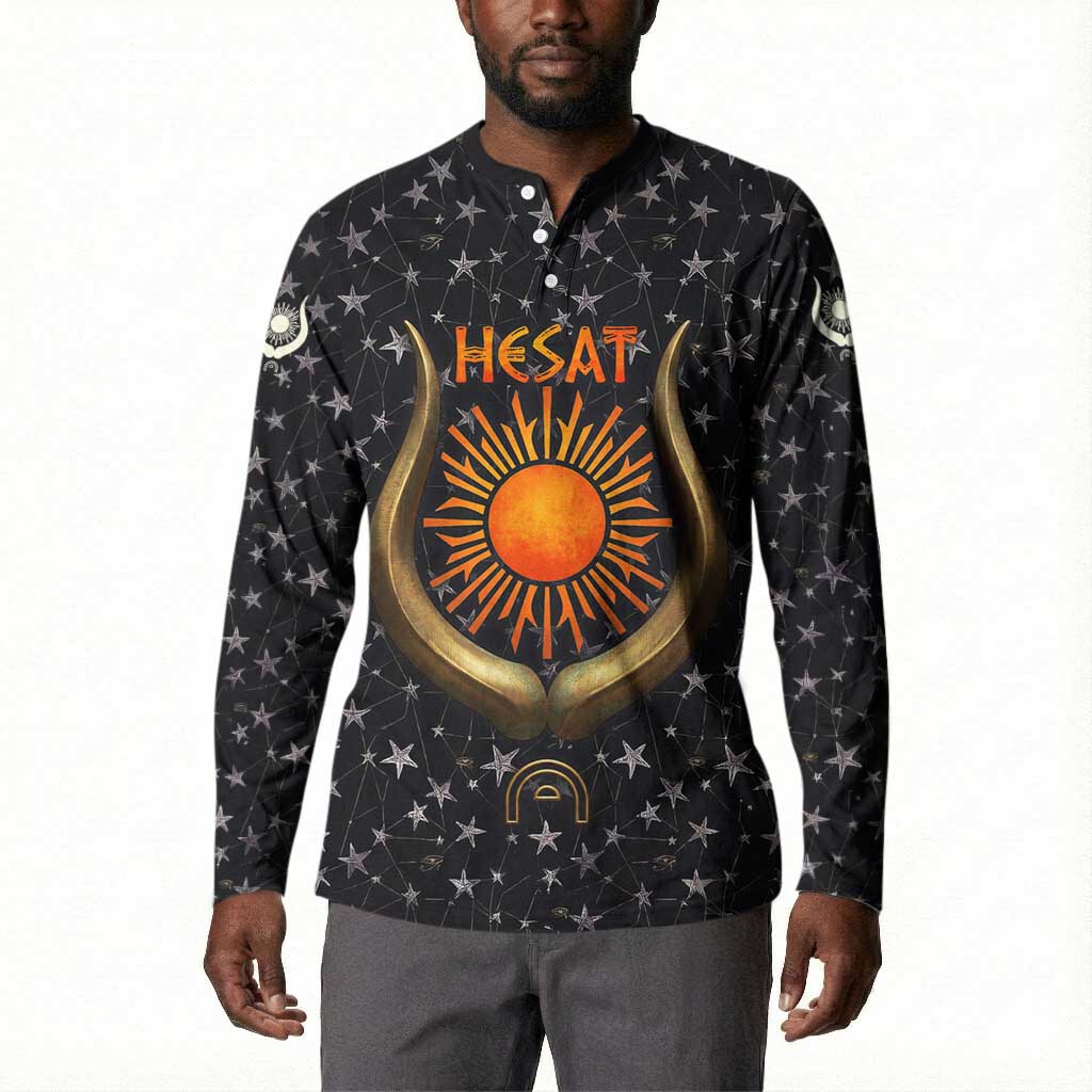 Hesat Solar Horn Symbol Button Sweatshirt Egyptian Cosmic Cow in Starry Milky Way