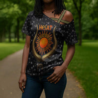 Hesat Solar Horn Symbol Cross Shoulder Shirt Egyptian Cosmic Cow in Starry Milky Way