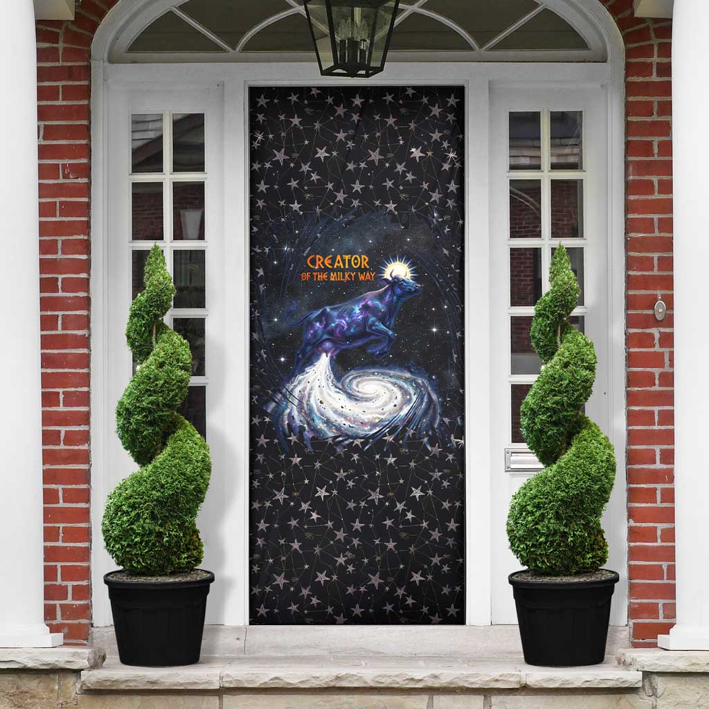 Hesat Solar Horn Symbol Door Cover Egyptian Cosmic Cow in Starry Milky Way