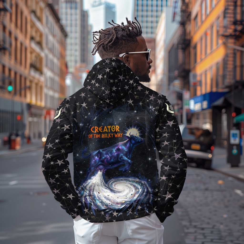 Hesat Solar Horn Symbol Hoodie Egyptian Cosmic Cow in Starry Milky Way