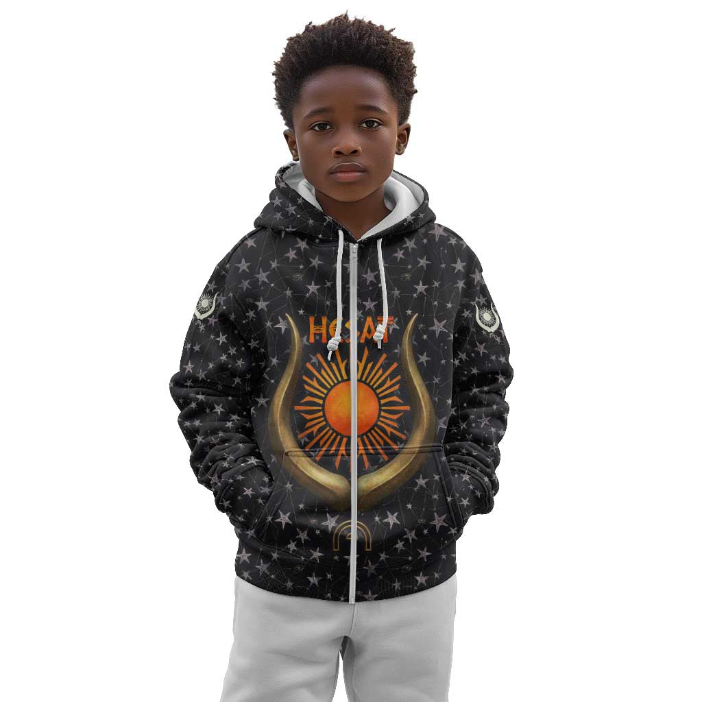 Hesat Solar Horn Symbol Kid Hoodie Egyptian Cosmic Cow in Starry Milky Way