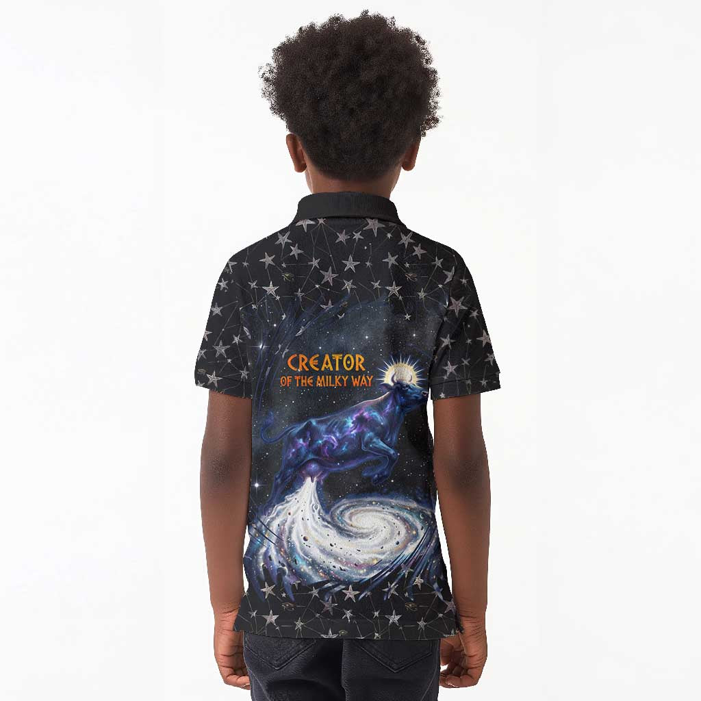 Hesat Solar Horn Symbol Kid Polo Shirt Egyptian Cosmic Cow in Starry Milky Way