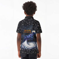 Hesat Solar Horn Symbol Kid Polo Shirt Egyptian Cosmic Cow in Starry Milky Way