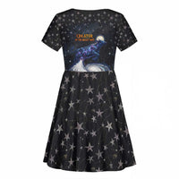 Hesat Solar Horn Symbol Kid Short Sleeve Dress Egyptian Cosmic Cow in Starry Milky Way