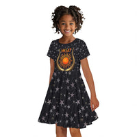 Hesat Solar Horn Symbol Kid Short Sleeve Dress Egyptian Cosmic Cow in Starry Milky Way