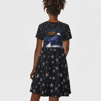 Hesat Solar Horn Symbol Kid Short Sleeve Dress Egyptian Cosmic Cow in Starry Milky Way