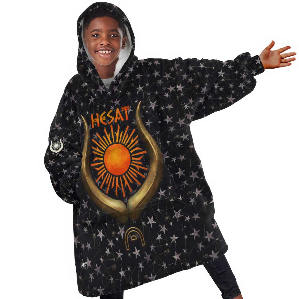 Hesat Solar Horn Symbol Kid Wearable Blanket Hoodie Egyptian Cosmic Cow in Starry Milky Way