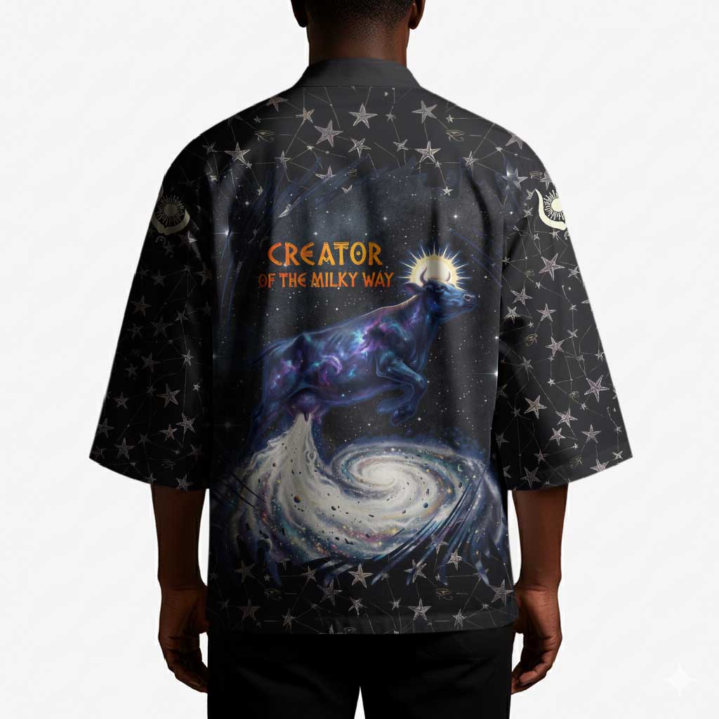 Hesat Solar Horn Symbol Kimono Egyptian Cosmic Cow in Starry Milky Way