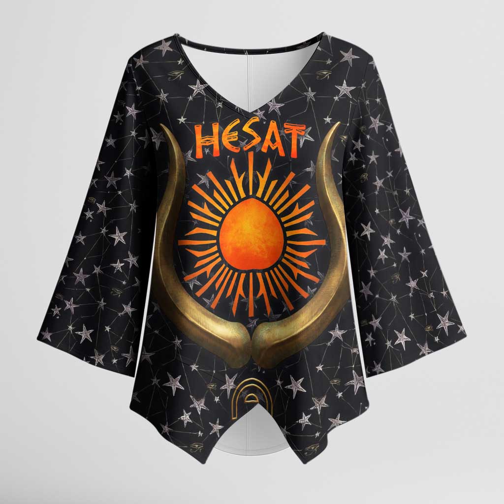 Hesat Solar Horn Symbol Kimono Sleeve Blouse Egyptian Cosmic Cow in Starry Milky Way
