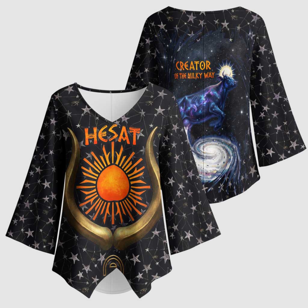 Hesat Solar Horn Symbol Kimono Sleeve Blouse Egyptian Cosmic Cow in Starry Milky Way