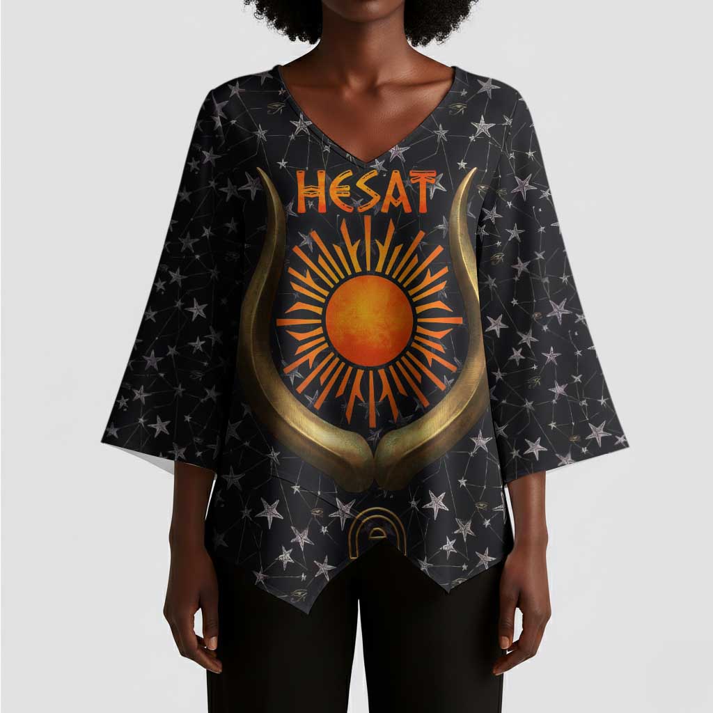Hesat Solar Horn Symbol Kimono Sleeve Blouse Egyptian Cosmic Cow in Starry Milky Way
