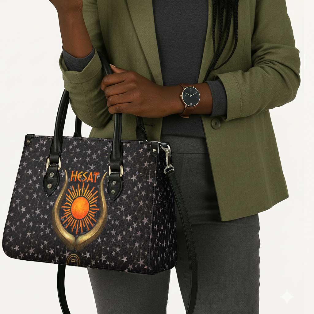 Hesat Solar Horn Symbol Leather Bag Egyptian Cosmic Cow in Starry Milky Way