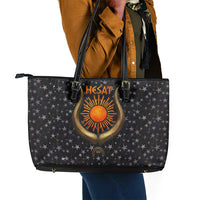 Hesat Solar Horn Symbol Leather Tote Bag Egyptian Cosmic Cow in Starry Milky Way
