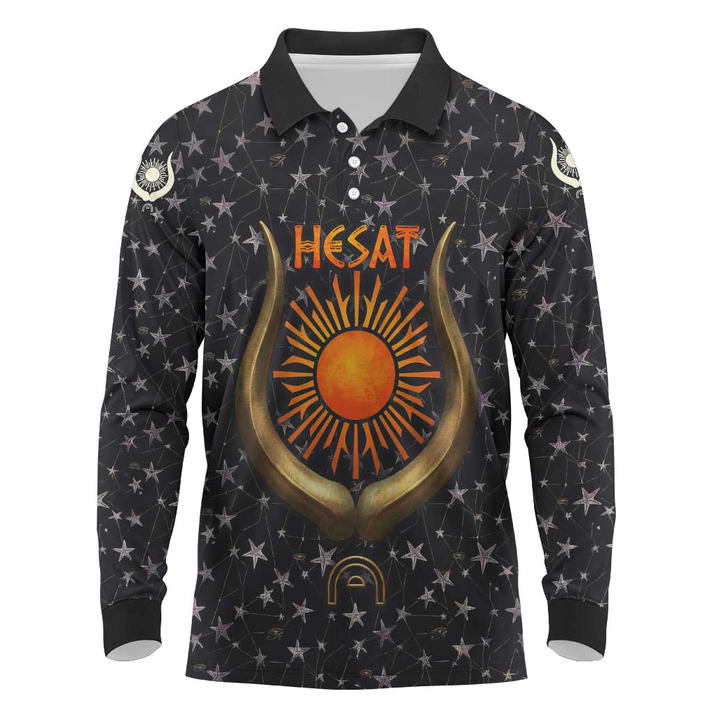 Hesat Solar Horn Symbol Long Sleeve Polo Shirt Egyptian Cosmic Cow in Starry Milky Way