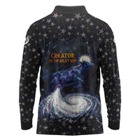 Hesat Solar Horn Symbol Long Sleeve Polo Shirt Egyptian Cosmic Cow in Starry Milky Way
