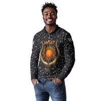 Hesat Solar Horn Symbol Long Sleeve Polo Shirt Egyptian Cosmic Cow in Starry Milky Way