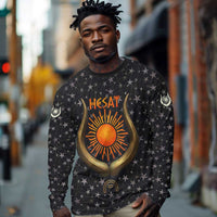Hesat Solar Horn Symbol Long Sleeve Shirt Egyptian Cosmic Cow in Starry Milky Way