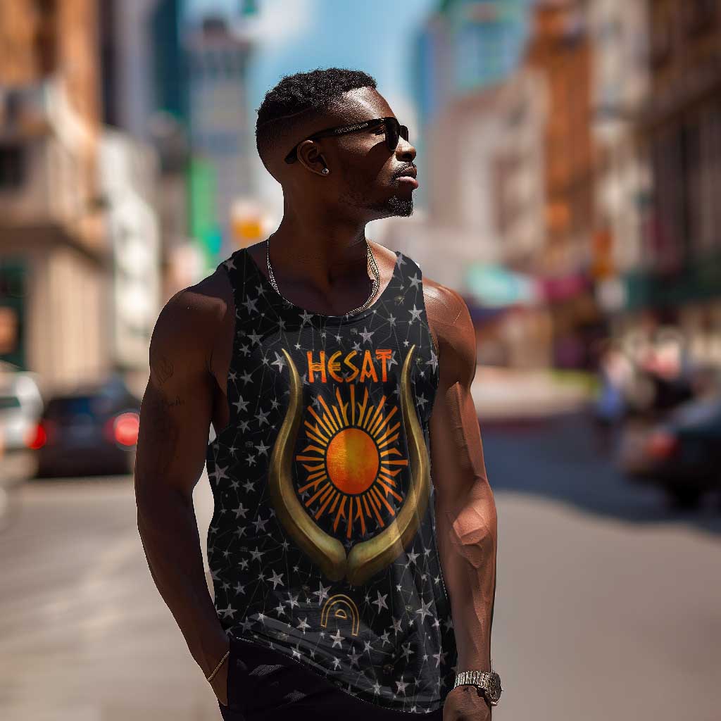 Hesat Solar Horn Symbol Men Tank Top Egyptian Cosmic Cow in Starry Milky Way