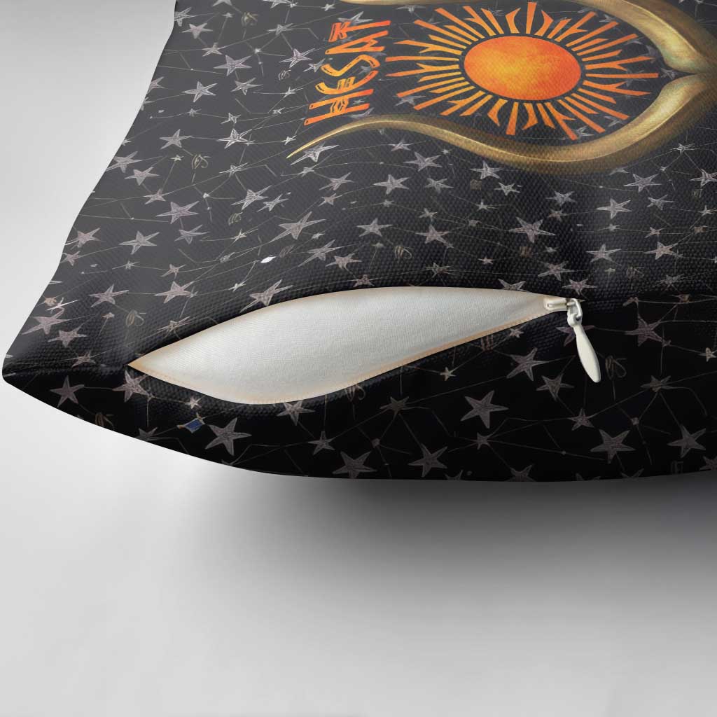 Hesat Solar Horn Symbol Pillow Cover Egyptian Cosmic Cow in Starry Milky Way