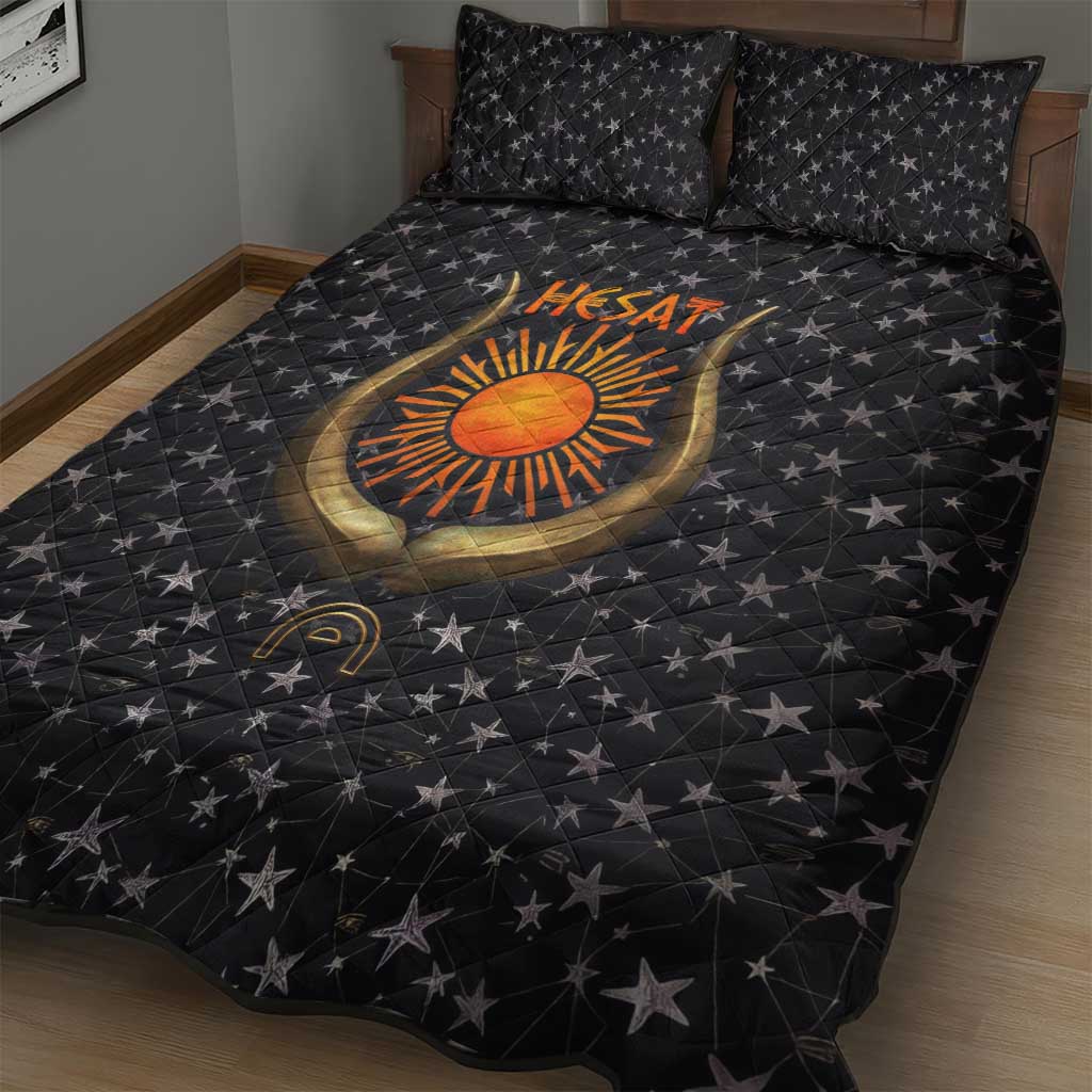 Hesat Solar Horn Symbol Quilt Bed Set Egyptian Cosmic Cow in Starry Milky Way