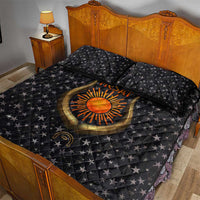 Hesat Solar Horn Symbol Quilt Bed Set Egyptian Cosmic Cow in Starry Milky Way